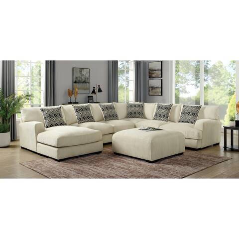 Furniture of America Kintra Contemporary Beige Sectional with Ottoman