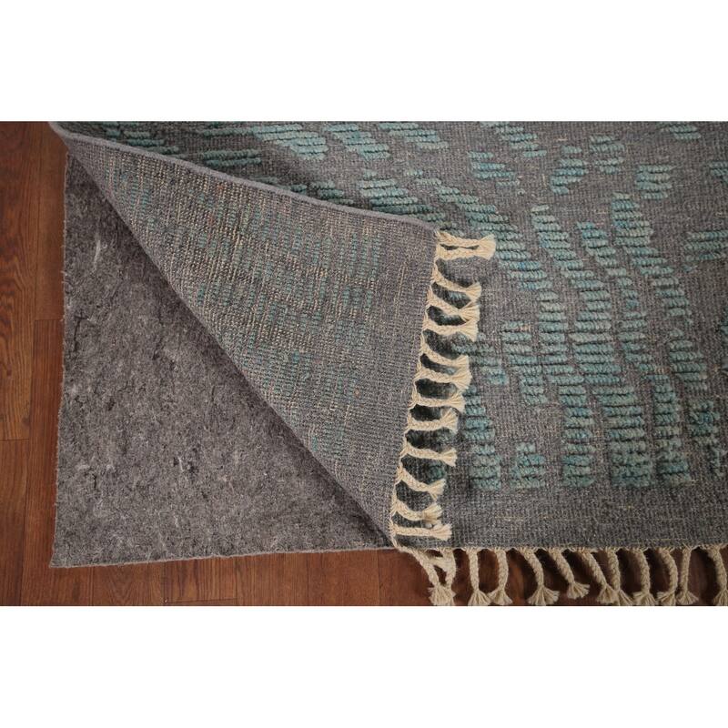 Moroccan Abstract Area Rug Hand-Knotted Oriental Grey Wool Carpet - 7'11"x 10'1"