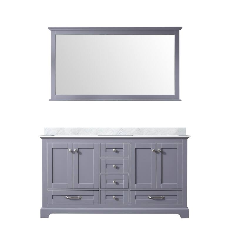 Dukes 60 in. W x 22 in. D Navy Blue Double Bath Vanity, Carrara Marble Top, and 58 in. Mirror