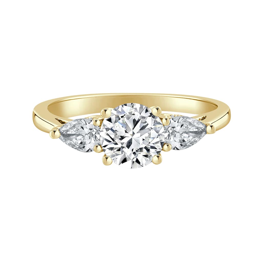 Auriya 14k-Yellow Gold Lab Grown 3-stone Hidden-Halo Round Diamond Engagement Ring 1.50ct. tw. (E-F VS)