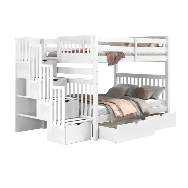 Taylor & Olive Trillium Full over Full Stairway Bunk Bed, 2 Drawers