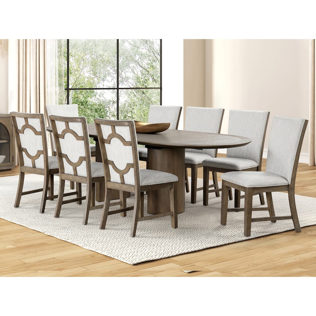 Furniture of America Lenn Modern Farmhouse 9-Piece Oak Wood Extendable Dining Table Set with Leaf
