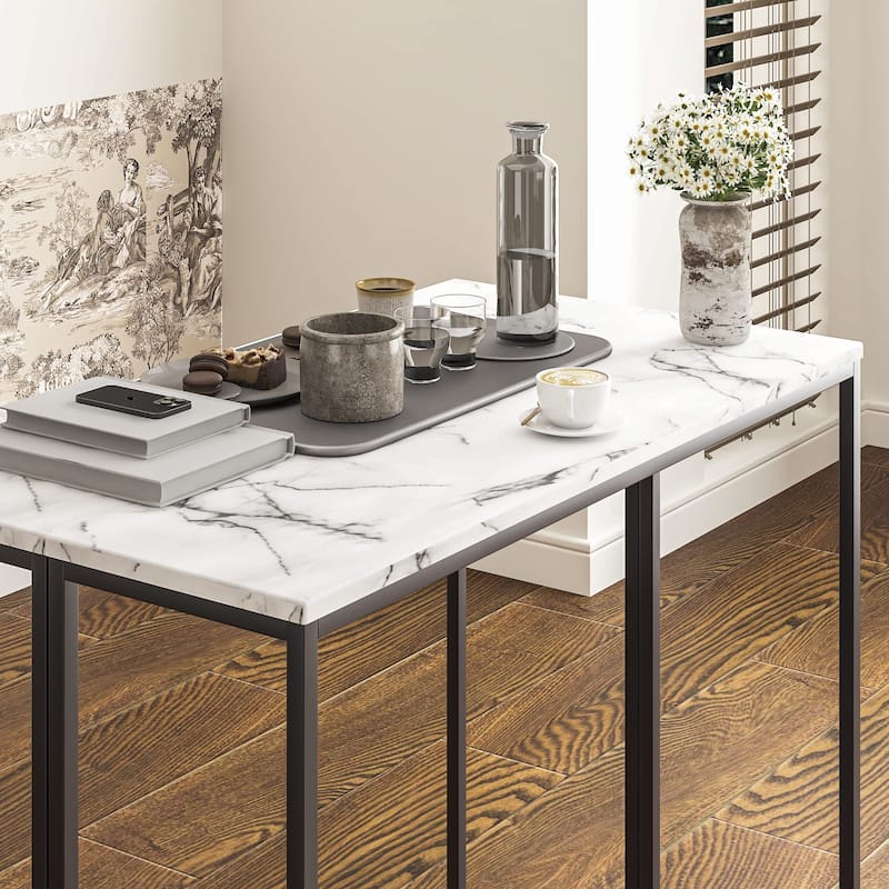 Roomfitters White Faux Marble Console Table, Bar Table for Dining Room, Living Room Sofa Table