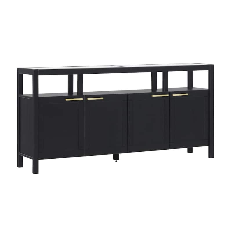 Walker Edison Modern Solid Wood 58" TV Stand with Glass Top