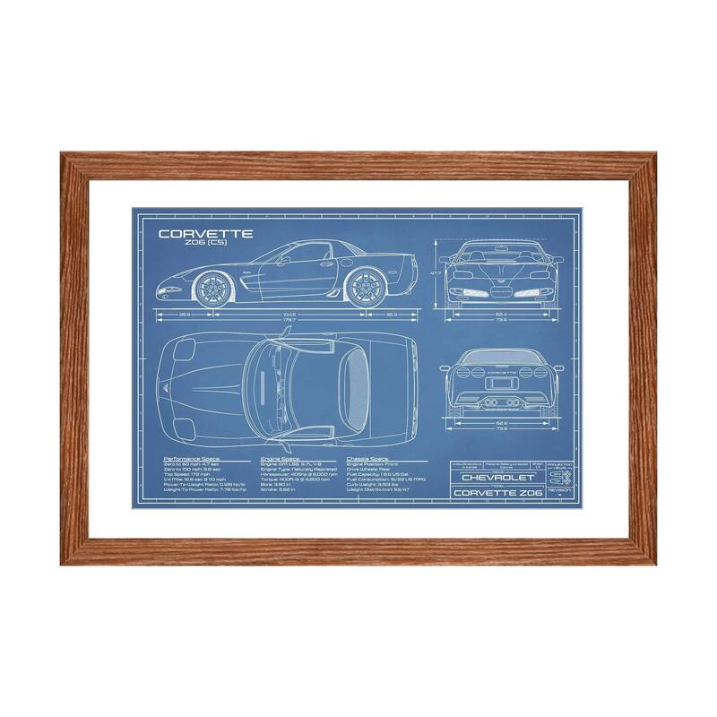 iCanvas "Corvette (C5) Z06 Blueprint" by Action Blueprints - Walnut - 16x24x1