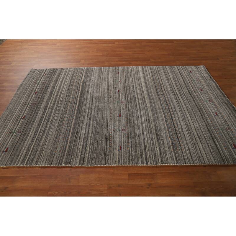 Hand Knotted Oriental 100% Wool Carpet Tribal Animal Pictorial Greys & Charcoal Gabbeh Area Rug - 7' 7'' X 5' 0''