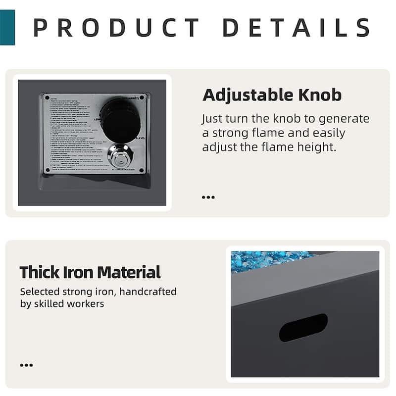 UPHA 42 Inch Outdoor Propane Fire Pit Table, 50,000 BTU Iron Rectangular Gas Fire Pits for Outside with Tank Cover and Lid