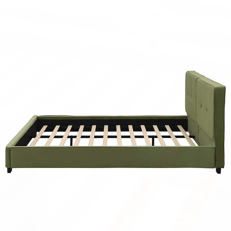 King Size Upholstered Platform Bed with Curved Tufted Headboard