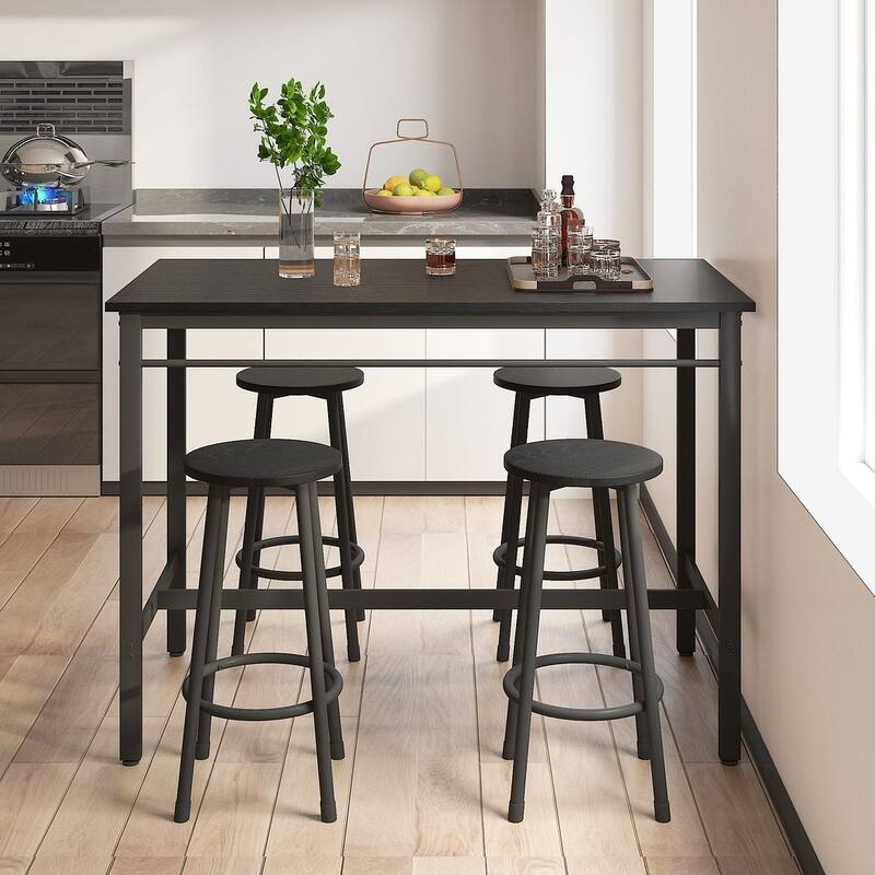 5 PCS Kitchen Counter Height Pub Table Set with 4 Stools