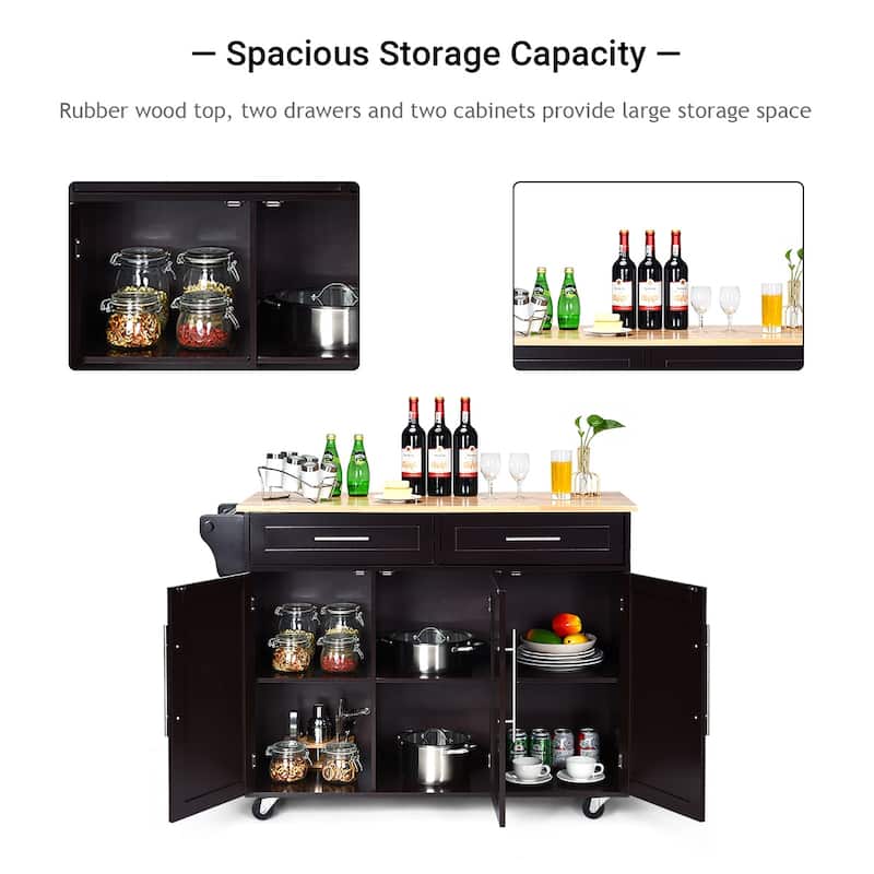 Costway Kitchen Island Trolley Cart Wood Top Rolling Storage Cabinet