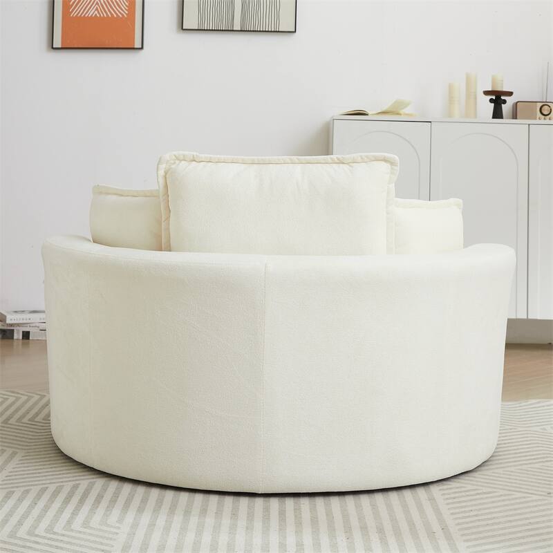 52" Swivel Fabric Big Round Chair with Storage Ottoman and Pillows
