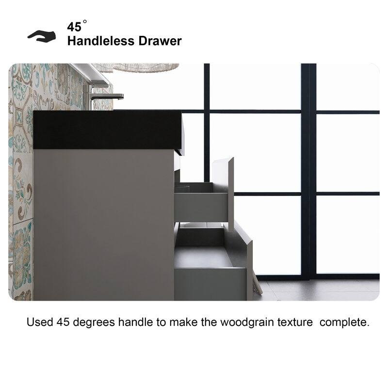 24"/30"/36" Wall-Mounted Bathroom Vanity Set with Black Integrated Quartz Sand Sink