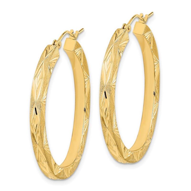 Curata 14k Yellow Gold Satin Sparkle Cut Hoop Earrings 35.82x3 mm