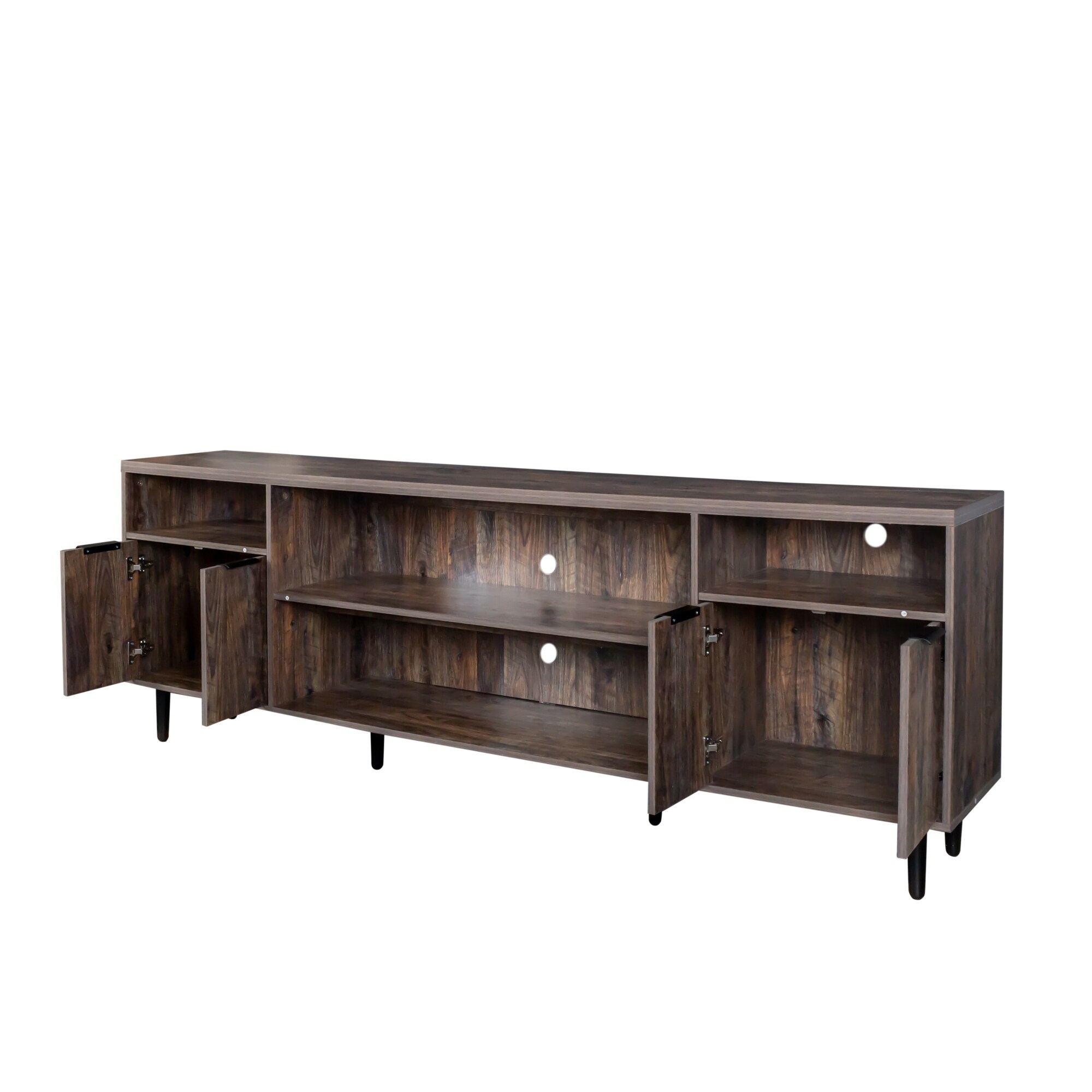 TV Stand Modern Wood Media Entertainment Center Console Table with 4 Doors and 4 Open Shelves