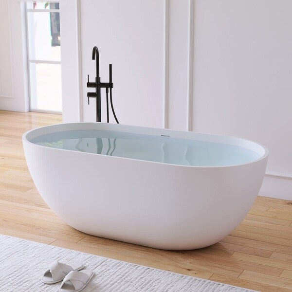 Alvana 59'' Freestanding Bathtub Solid Surface Soaking Tub - On
