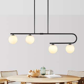 4-Light Modern Hanging Island Linear Chandelier Lighting Fixture with Glass Shade for Kitchen Foyer Dining Room