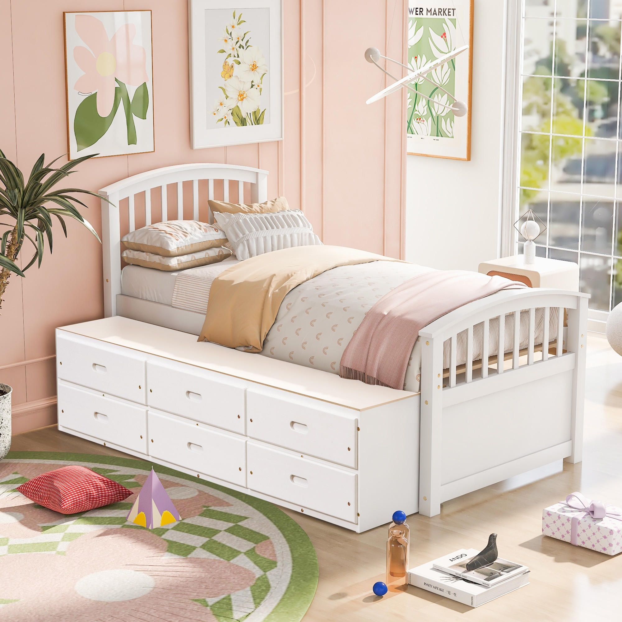 Twin bed outlet with six drawers