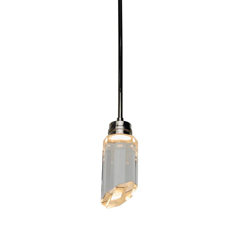 1-Light Brushed Brass/Polished Nickel LED Pendant Light with K9 Crystal - Polished Nickel