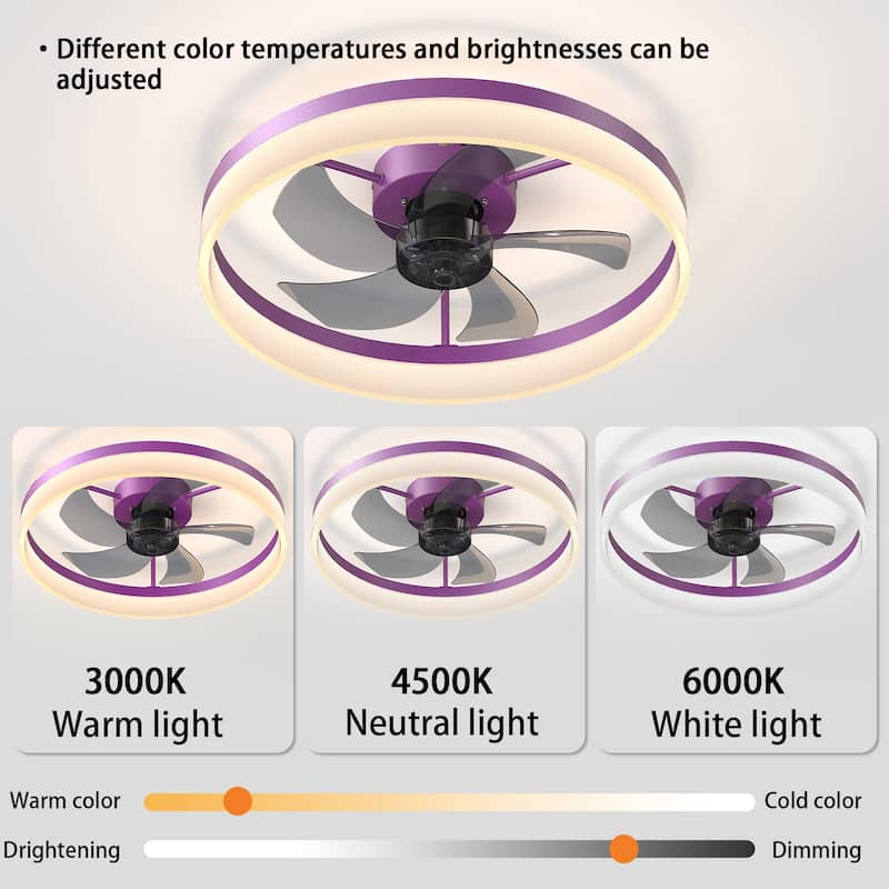 Modern Flush Mount Ceiling Fan with LED Light, Dimmable Ceiling Light with Fan for Children's Room Study Rooms