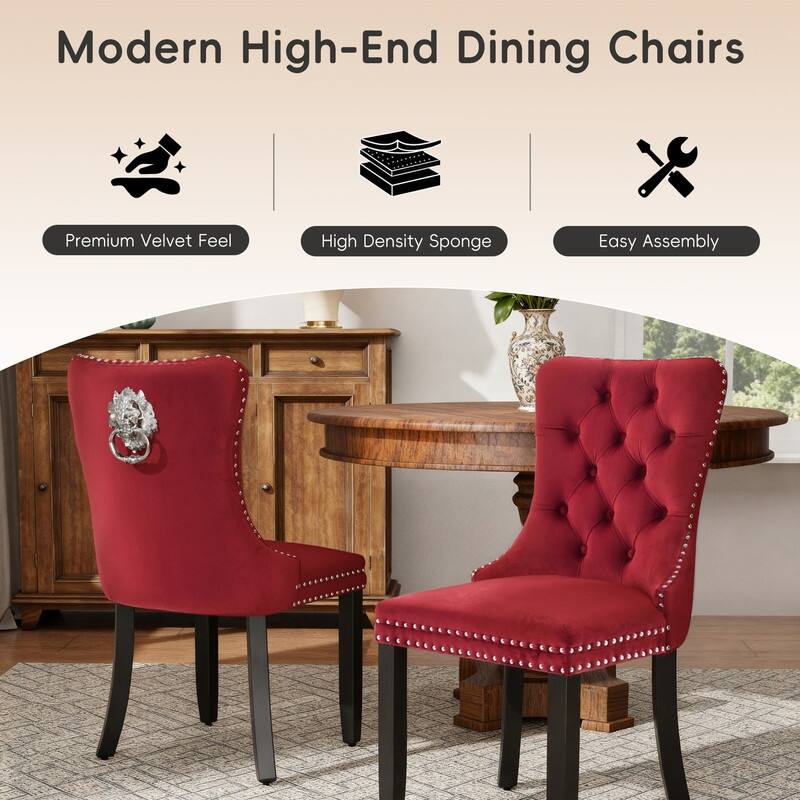 High-end Tufted Velvet Upholstered Nailhead Dining Chair Set of 4