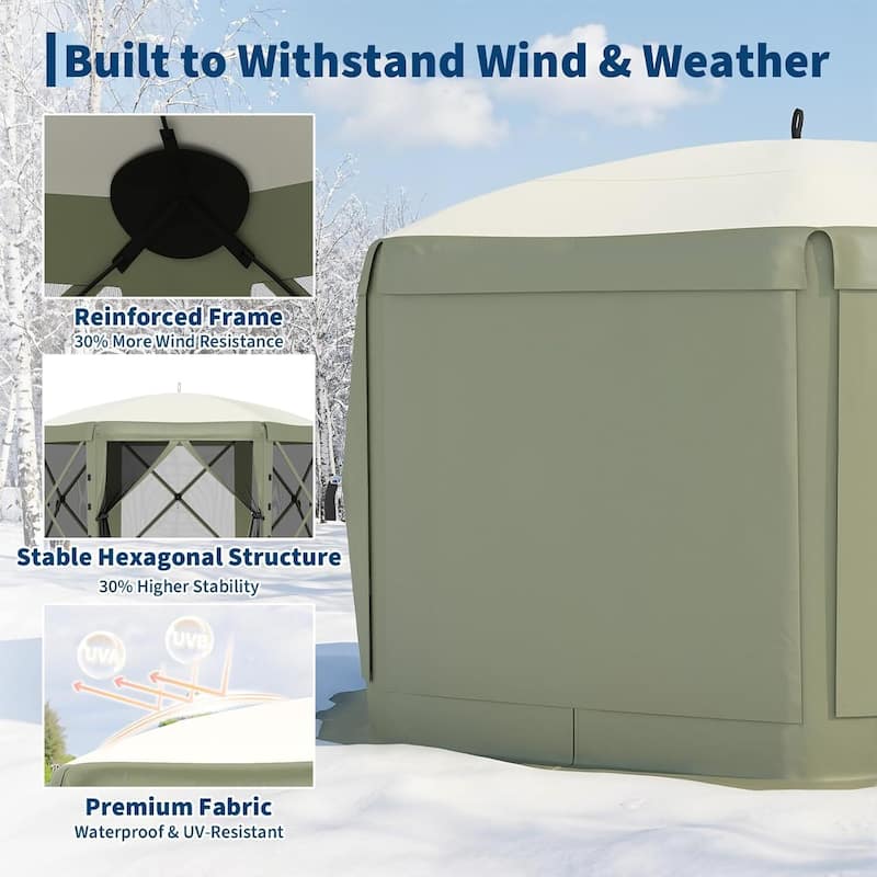 13FT Collapsible Gazebo Tent with 6 Removable Wind Panels for Outdoor Events, Camping, Patio, Backyard - N/A