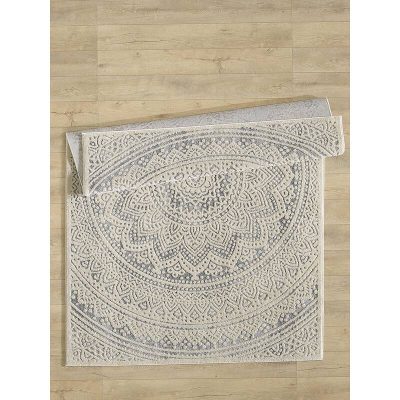 Venice Collection Gray Medallion Style Area Rug
