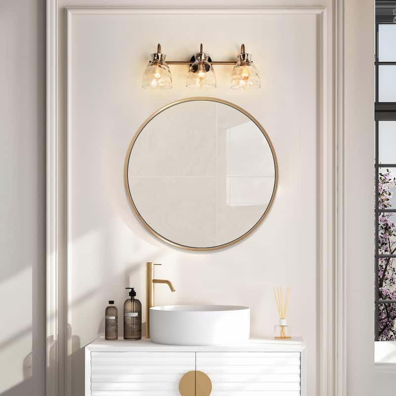 Elisie Modern Glam 3-light Bathroom Vanity Light Black Gold Sconce with Water Glass - L23" x W7.5" x H9"