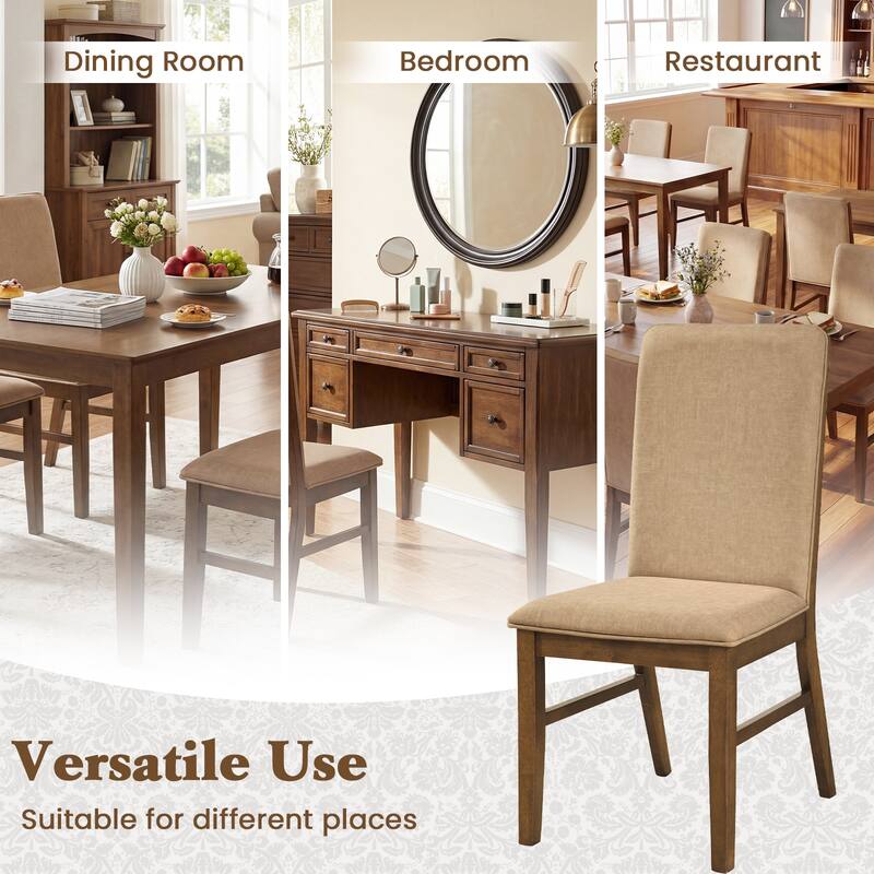 Gymax Upholstered Dining Chairs Set of 4 w/ Solid Rubber Wood Legs for