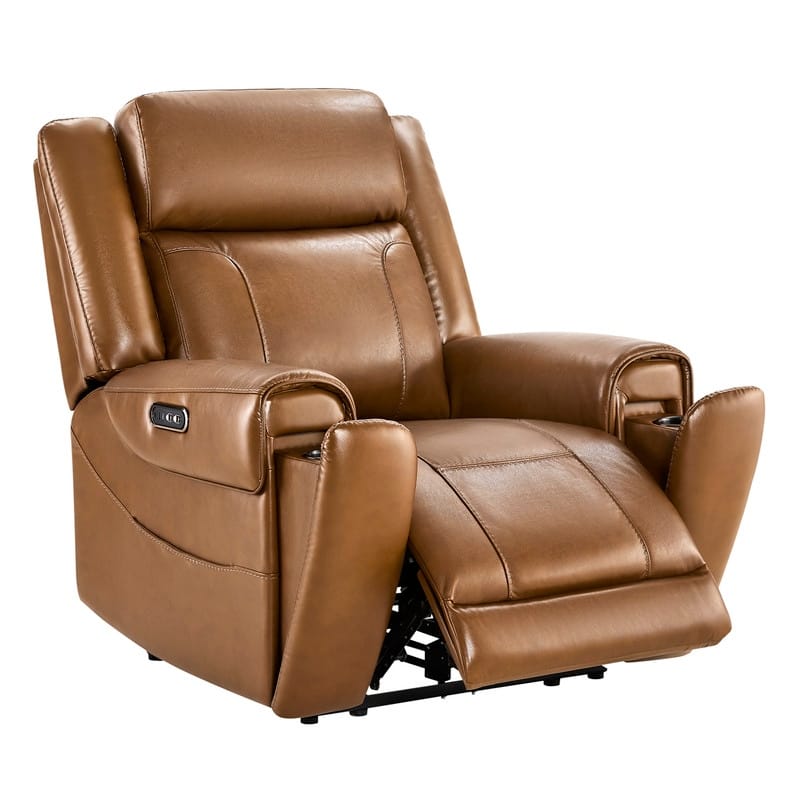 Spruce & Spring Leo Dual Motor Genuine Leather Power Recliner With Power Headrest