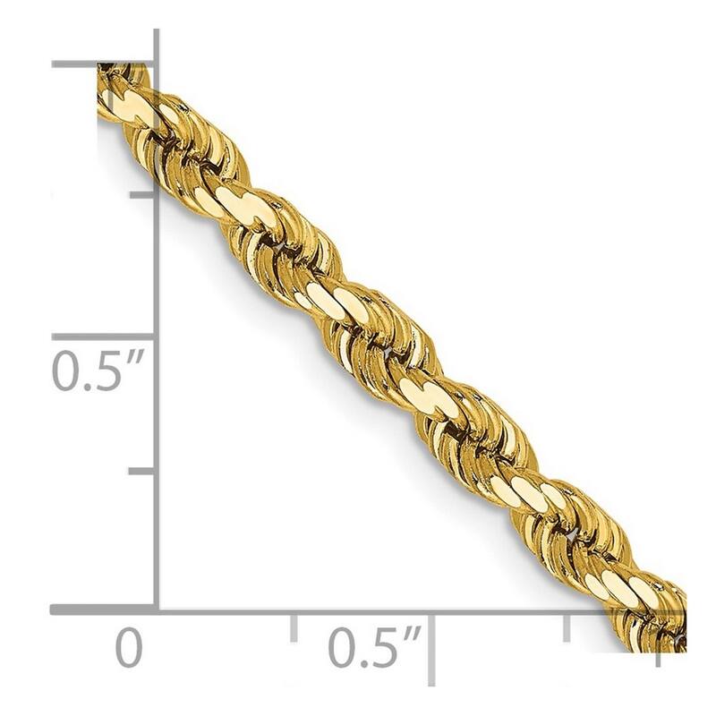 Curata 14k Yellow Gold Solid 4mm D Cut Rope Lobster Clasp Chain Bracelet Lobster Claw