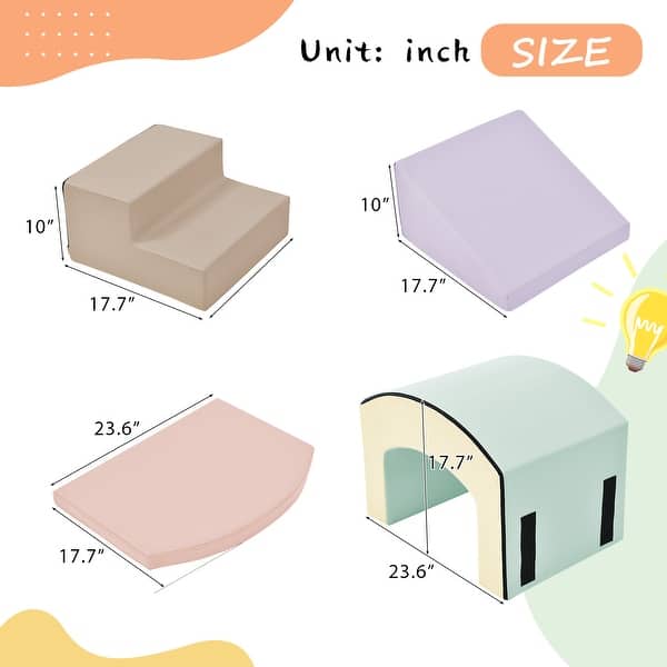 dimension image slide 1 of 2, Soft Foam Playset for Toddlers, Single-Tunnel Foam Climber for Kids, Indoor Active Play Structure with Slide Stairs and Ramp