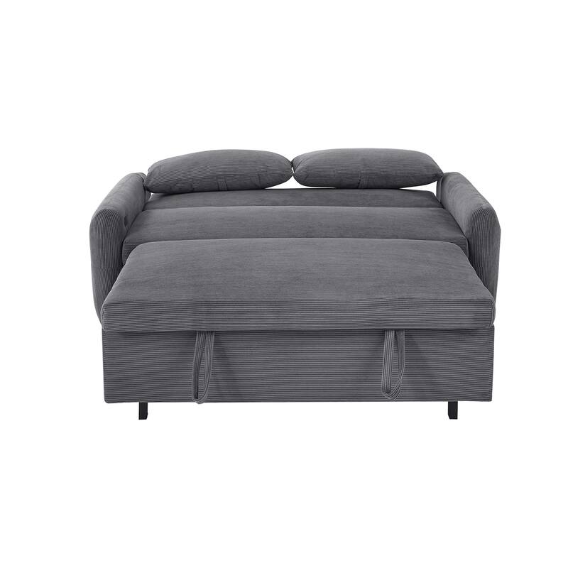 57.48" Corduroy Convertible Sofa Bed with Pull-Out Sleeper, Adjustable Backrest & USB