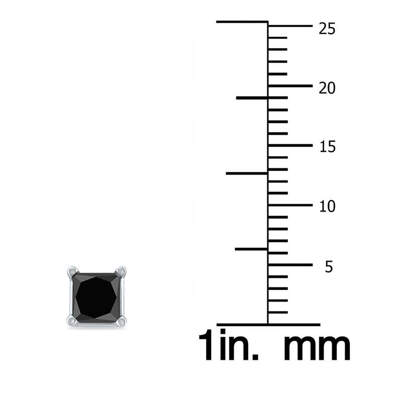 Marquee 1 Carat TW Princess Square Black Diamond Solitaire Earrings in 10K White Gold