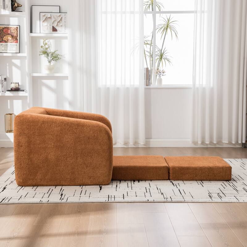 40" Convertible Chenille Floor Sofa Bed, Foldable Boneless Mattress Cloud Single Couch Lounge Chair with Armrest & Pillow