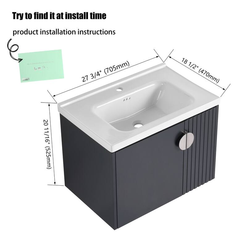 28" Floating Bathroom Vanity with Sink,Wall Mounted Bathroom Vanity with Soft Close Door