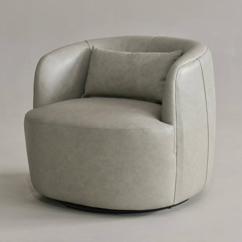 KINWELL 100% Top Grain Genuine Leather Swivel Armchair with Pillow