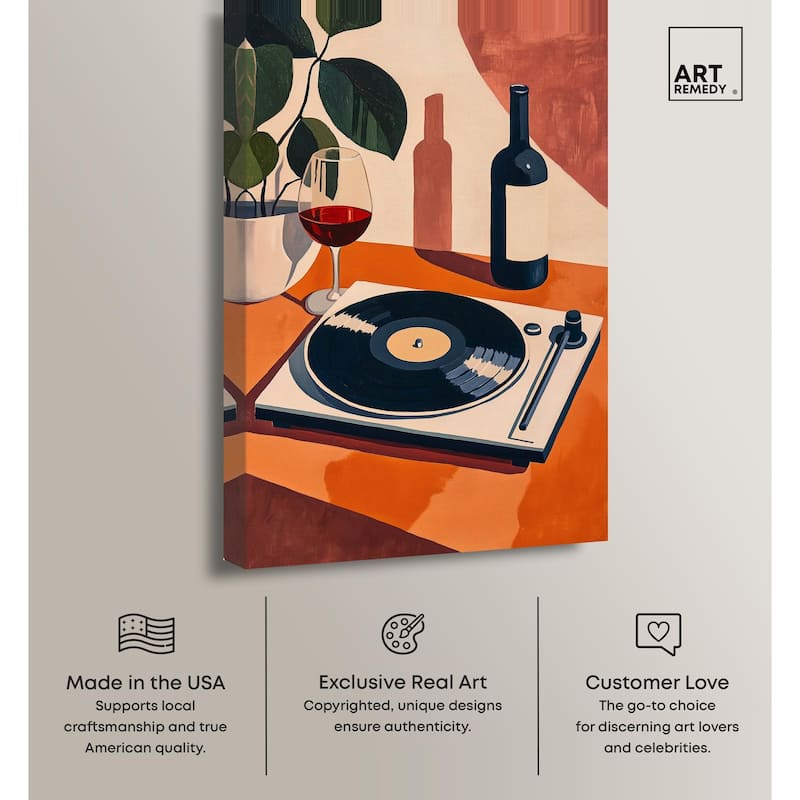 Vinyl and Wine Canvas by Art Remedy, Gallery Wrapped