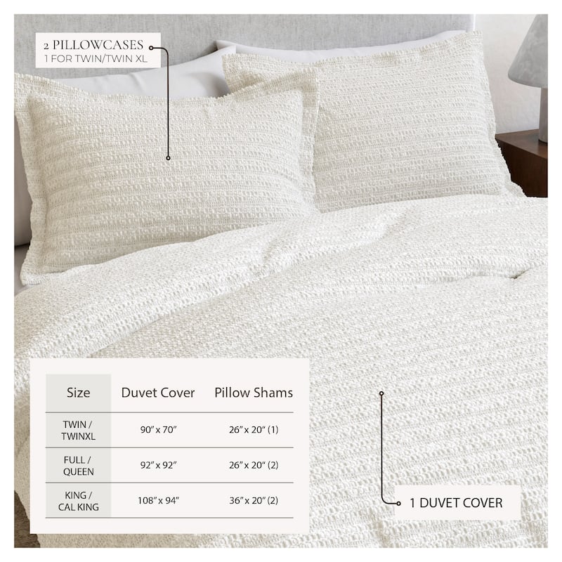 Linery & Co. 100% Cotton Reversible Honeycomb Waffle / Percale Duvet Cover Set