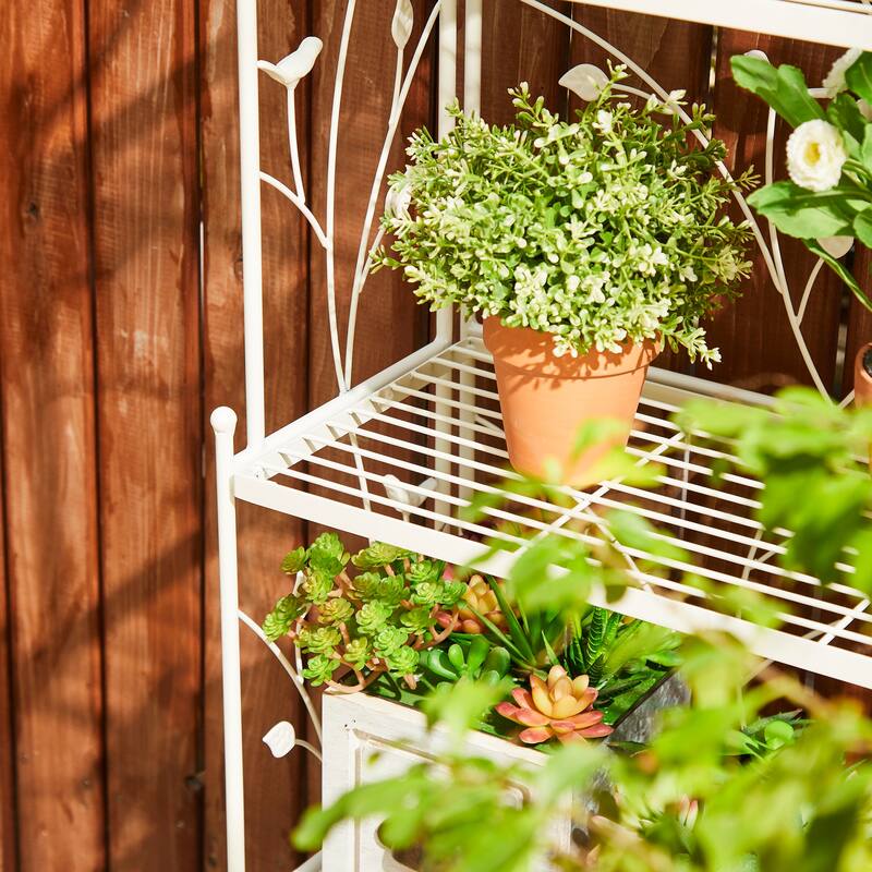 Glitzhome Multifunctional 3 or 4-Tiers Metal Plant Shelving Planter Stands Flower Pot Shelf One-step Fordable Design