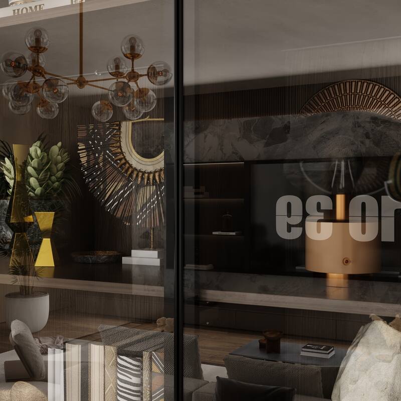 LED-Lit Wood Grain Cabinet - Configurable Storage for Home or Office