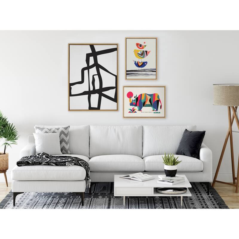 Kate and Laurel Sylvie Bold Sophisticated Abstract Black Stroke Framed Canvas by The Creative Bunch Studio