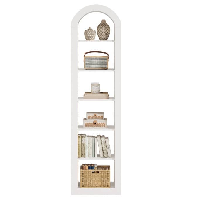 6-Tier Wooden Tall Bookshelf, 74.8 Inches Rustic Arched Bookcase