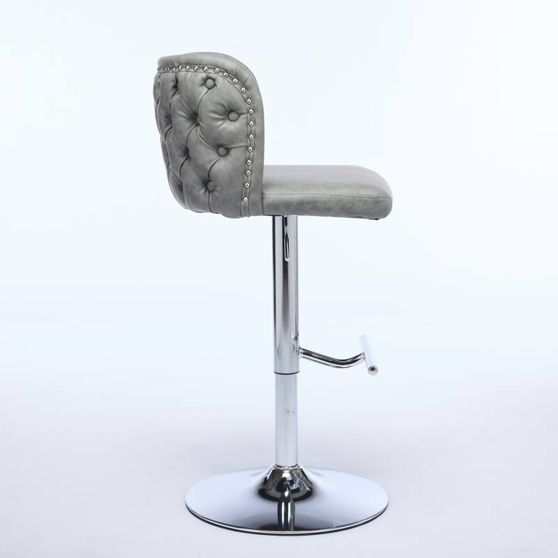 Set of 2 Modern Leather Upholstered Swivel Adjustable Height Tufted Bar Stools with Back
