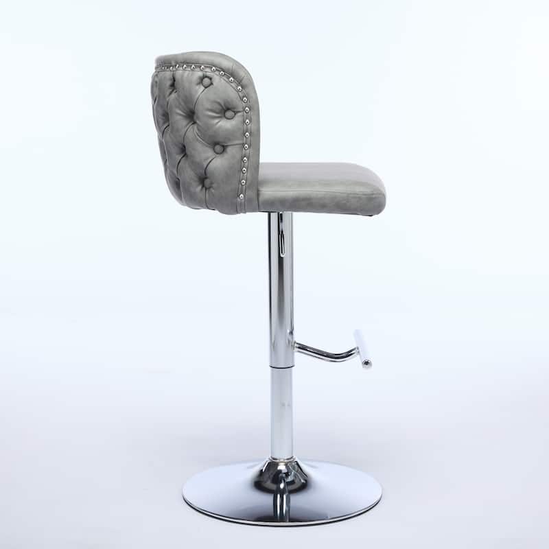 Velvet Upholstered Bar Stools Set of 2, Swivel Bar Stools with Adjusatble Height, Kitchen Island Chairs with Tufted Back