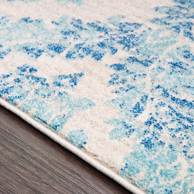 Riley Light Blue Damask Trellis Area Rug - 2' 7" x 7' 3"