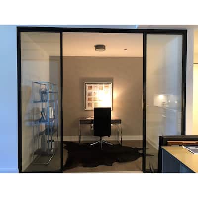 THE SLIDING DOOR COMPANY 4 Panel, sliding room divider, Clear Glass and Aluminum Frame on double track.