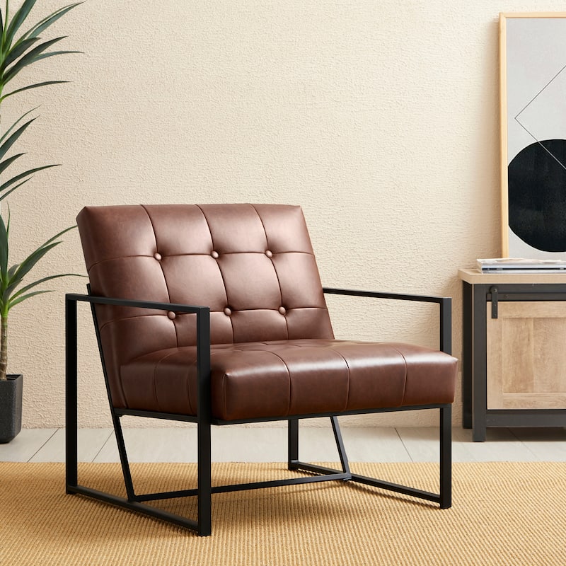 Glitzhome 29.50"W Mid-Century PU Leather Tufted Accent Chair - 29.5"W x 30.5"H x 29.25"D