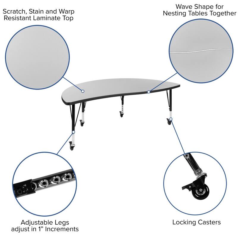 3PC Mobile 86" Oval Wave Flexible Grey Kids Adjustable Activity Table Set