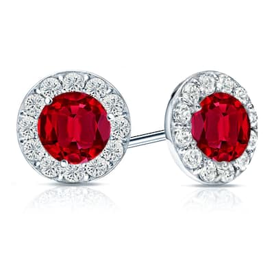 Auriya 14k Gold Lab Grown Gemstone Ruby Stud Earrings Round 0.25 to 5.00 ct. tw. Halo Push-Back