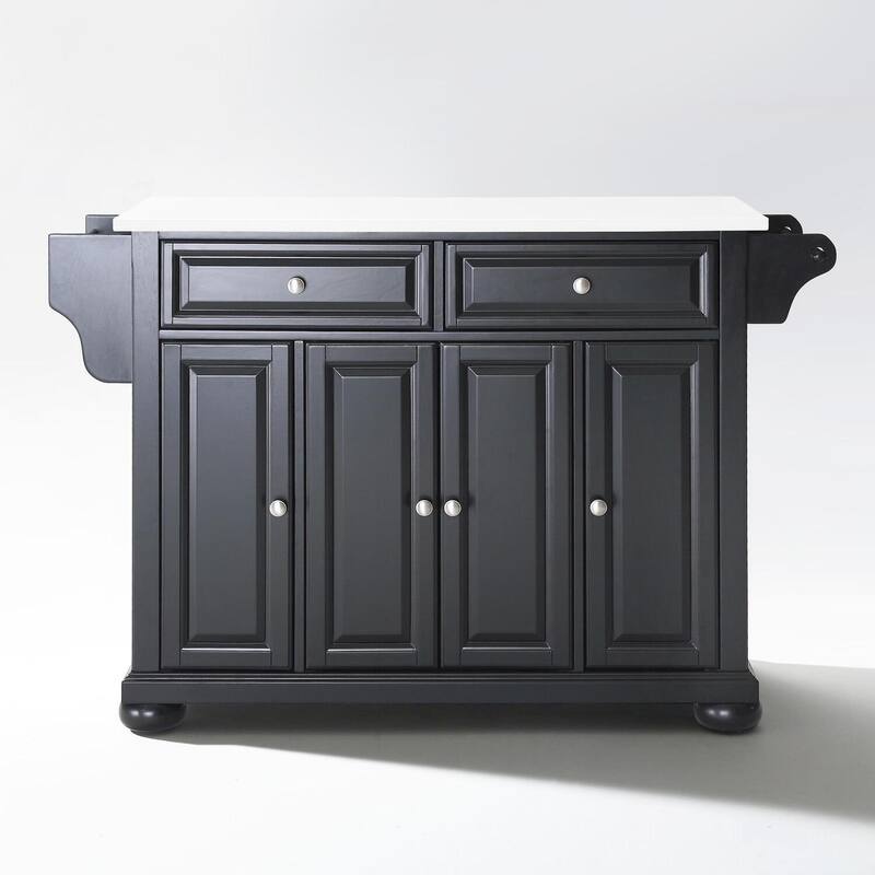 Kitchen Island with Storage & Granite Top - Portable Kitchen Cart, Modern Design, Black/White